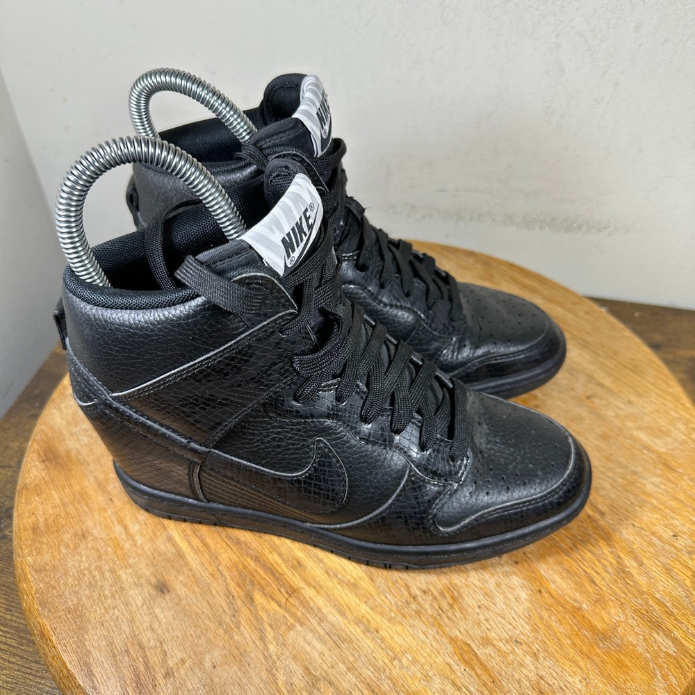 Nike Dunk Sky Hi Black Snakeskin Leather Hidden Wedge Sneakers 528899-010 US 5.5